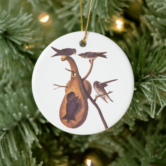 Ornamento De Cerâmica Família de aves roxas Martin Audubon e casa de cab (Árvore)