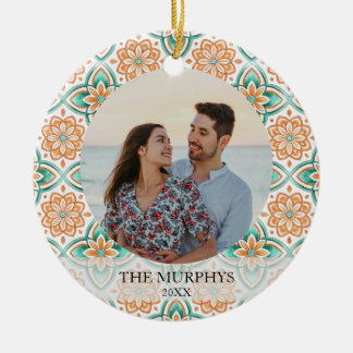 Ornamento De Cerâmica Família de Azulejos Espanhóis Foto de Natal