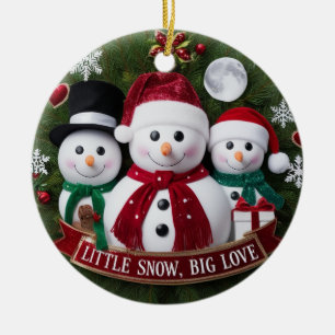 Ornamento De Cerâmica Família de Boneco de Neve de Luxo em Coroa de Nata