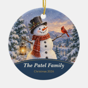 Ornamento De Cerâmica Família de Boneco de Neve Personalizada Natal