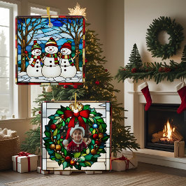 Ornamento De Cerâmica Família de Boneco de Neve Vidro Policromado Falso
