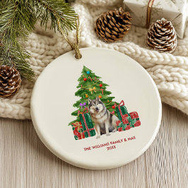 Ornamento De Cerâmica Família de Cães Malamute Natal
