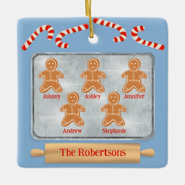 Ornamento De Cerâmica Família de Cookies Gingercake de cinco (Frente)