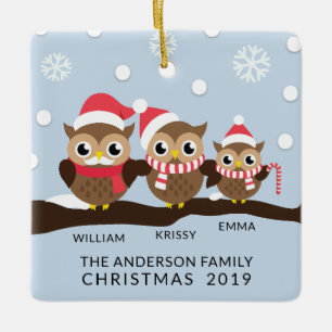 Ornamento De Cerâmica Família de Coruja Personalizada Fofa de 3 Natal