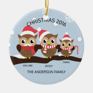Ornamento De Cerâmica Família de Coruja Personalizada Fofa de 3 Natal