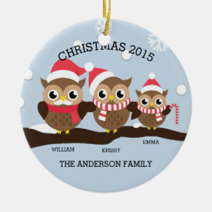 Ornamento De Cerâmica Família de Corujas Personalizada de 3 Natal