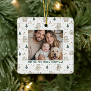 Ornamento De Cerâmica Família de Dragão de Natal em Aquarela Caprichosa