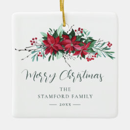 Ornamento De Cerâmica Família de Férias de Natal da Poinsettia