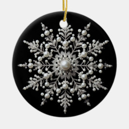 Ornamento De Cerâmica Família de Floco de Neve Prata e Pérola