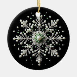 Ornamento De Cerâmica Família de Floco de Neve Verde e Pérola