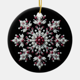 Ornamento De Cerâmica Família de Floco de Neve Vermelho e Pérola