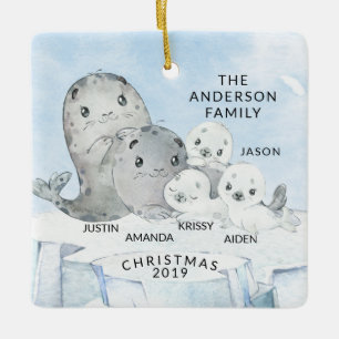 Ornamento De Cerâmica Família de Focas Família de 5 Natal