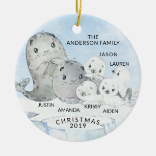 Ornamento De Cerâmica Família de Focas Família de 6 Natal