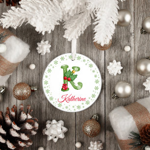 Ornamento De Cerâmica Família de Iniciais Personalizadas de Natal Monogr