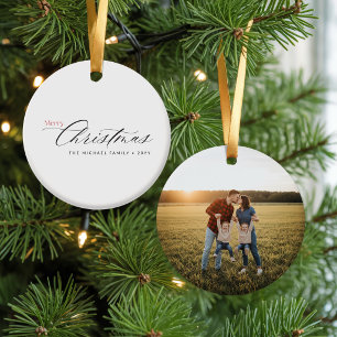 Ornamento De Cerâmica Família de Letra Elegante Foto Feliz Natal