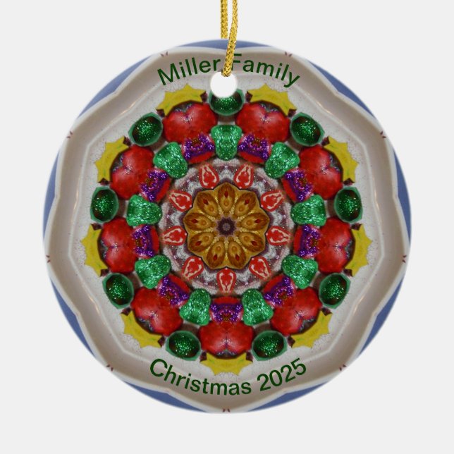 Ornamento De Cerâmica FAMÍLIA DE MILLER ~ Fractal de Natal Personalizado (Frente)