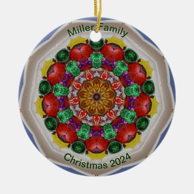 Ornamento De Cerâmica FAMÍLIA DE MILLER ~ Fractal de Natal Personalizado (Frente)
