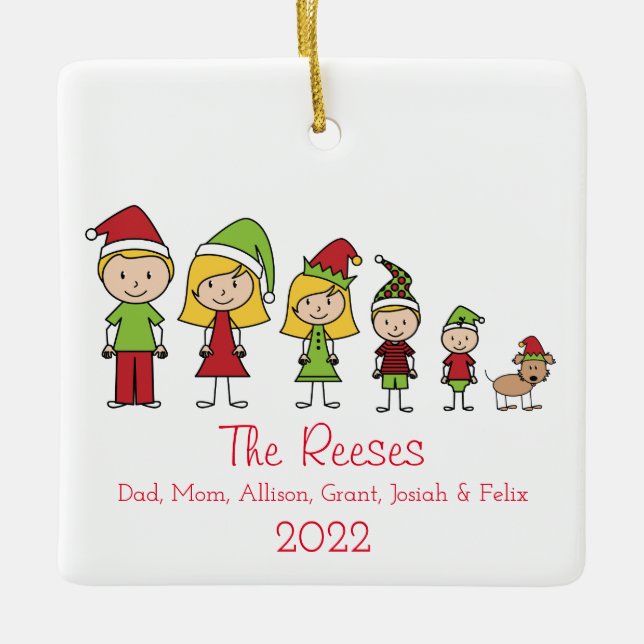 Ornamento De Cerâmica Família de Natal Bonita Personalizada (Frente)