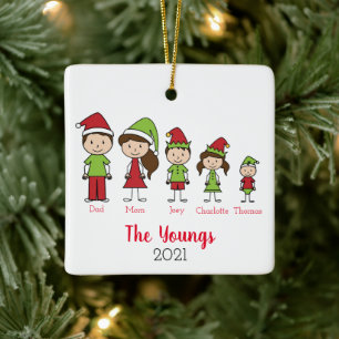 Ornamento De Cerâmica Família de Natal Personalizada
