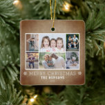 Ornamento De Cerâmica Família de Natal Rustic 6 Photo Collage<br><div class="desc">Rustic 6 Photo Colage Natal Family Cerâmica Ornament. Espanhol russo,  6 fotos,  desejo de Feliz Natal,  nome da família e ano. Adicione 6 fotos favoritas e personalize o texto. Belo amor de Natal ou presente para sua família e amigos.</div>