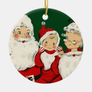 Ornamento De Cerâmica Família de Papai Noel Retro Meados do Século – Kit