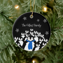Ornamento De Cerâmica Família de Pinguim Fofa Personalizada
