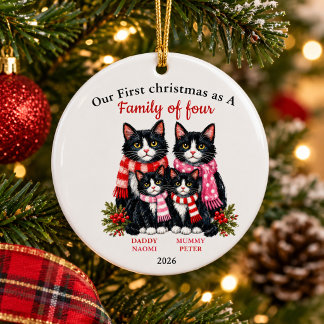 Ornamento De Cerâmica Família de quatro, gato smoking natal personalizad