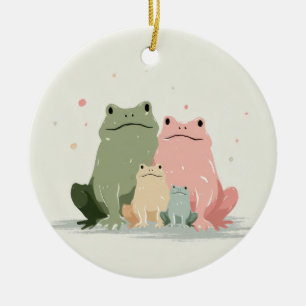 Ornamento De Cerâmica Família de Rãs – Arte Animal Caprichosa e Fofa