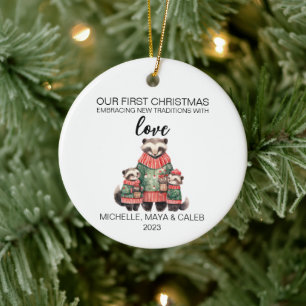 Ornamento De Cerâmica Família de Texugos de Natal de Três