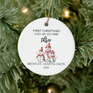 Ornamento De Cerâmica Família de Três Bonecos de Neve de Natal