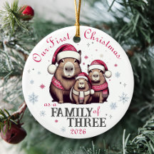 Família de Três Capybara Snowflake Primeiro Natal