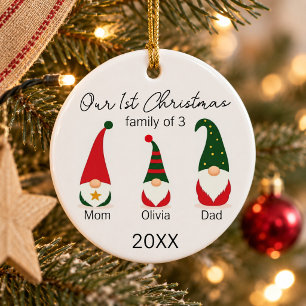 Ornamento De Cerâmica Família de Três Primeiro Natal Gnominho Fofo