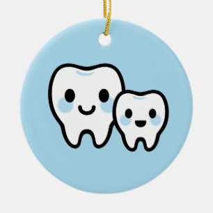 Ornamento De Cerâmica Família Dente Fofo – Design de Pai e Filho Sorride