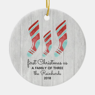 Ornamento De Cerâmica Família do bebê da meia Woodsy da casa da quinta