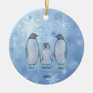 Ornamento De Cerâmica Família do Natal da Família Três Pinguins