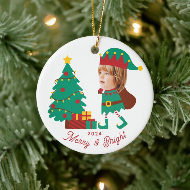 Ornamento De Cerâmica Família Elf de Natal Personalizada e Engraçada (Árvore)