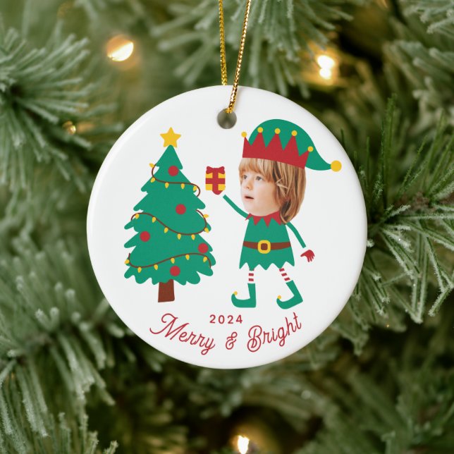Ornamento De Cerâmica Família Elf de Natal Personalizada e Engraçada (Árvore)