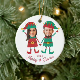 Ornamento De Cerâmica Família Elf de Natal Personalizada e Engraçada