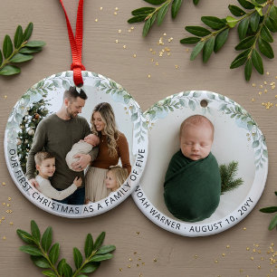 Ornamento De Cerâmica Família Estética de Cinco Primeiro Natal Foto