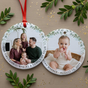 Ornamento De Cerâmica Família Estética de Quatro Primeiro Natal Foto