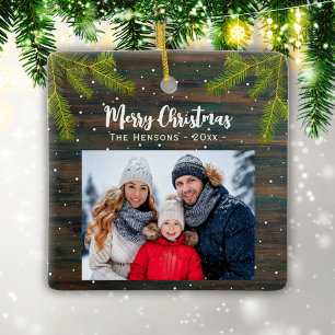 Ornamento De Cerâmica Família Feliz Natal de Madeira Rústica Foto de Pin