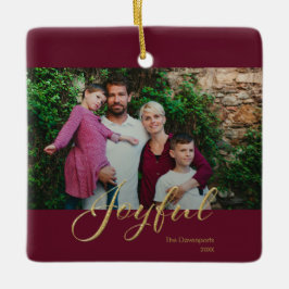 Ornamento De Cerâmica Família Foto Moderno Burgundy Alegre Script