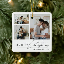 Ornamento De Cerâmica Família Moderna Foto com Letra Elegante Feliz Nata
