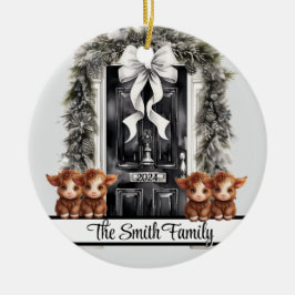 Ornamento De Cerâmica Família Natal de 4 vacas do Ornament Highland