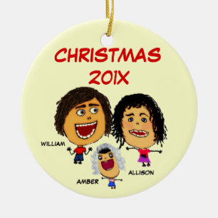 Ornamento De Cerâmica Família Natal de Três Cartoons