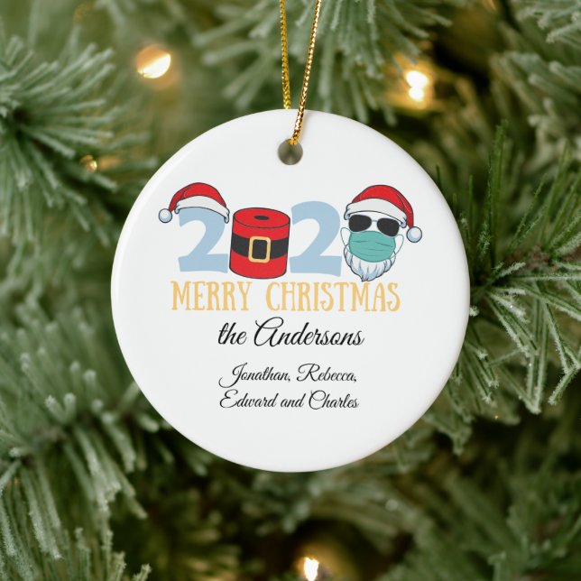Ornamento De Cerâmica Família Natal em Quarentena 2020 (Árvore)