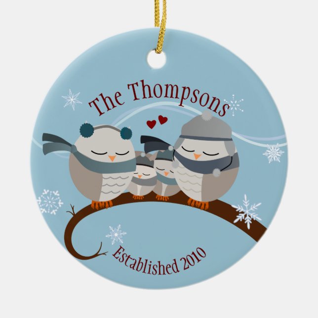 Ornamento De Cerâmica Família Owl de Quatro Guardas Ornados (Frente)