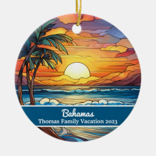 Ornamento De Cerâmica Família Personalizada Bahamas Vacinação Faux Vidro
