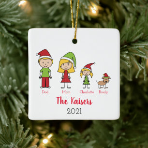 Ornamento De Cerâmica Família Personalizada Bonita De Natal Com Cachorr