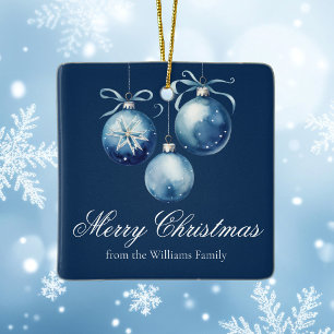 Ornamento De Cerâmica Família Personalizada Chic Blue Felry Natal 2025